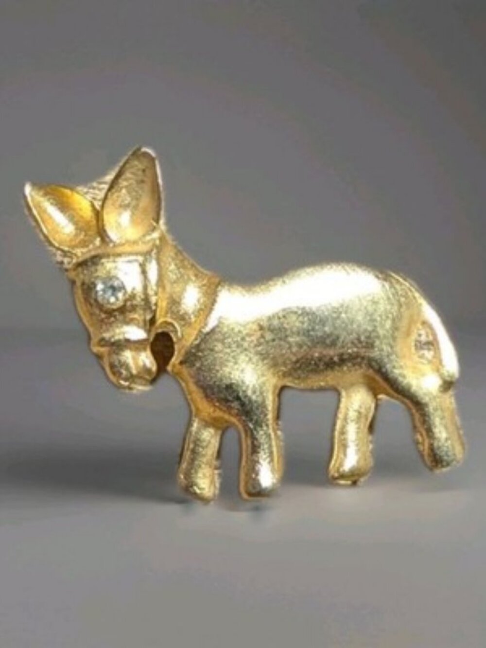Vintage Gold Tone Donkey Brooch Pin Mid Century Burro Rhinestone Eye Unsigned